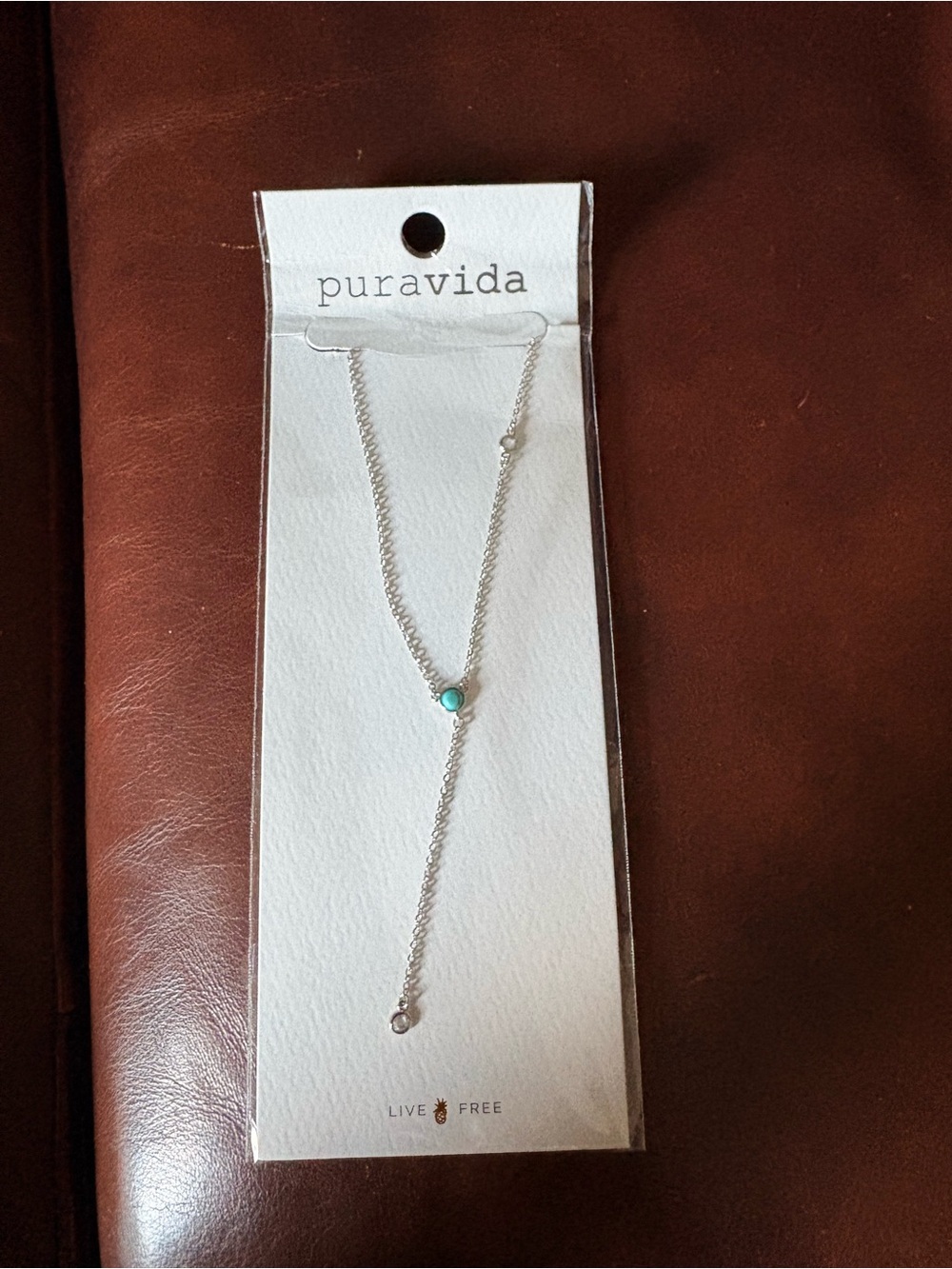 Pura Vida Silver Lariat Necklace with Turquoise Accent